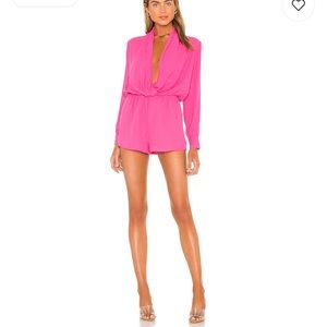 Kaycie Drape Neck Romper in Hot Pink Revolve